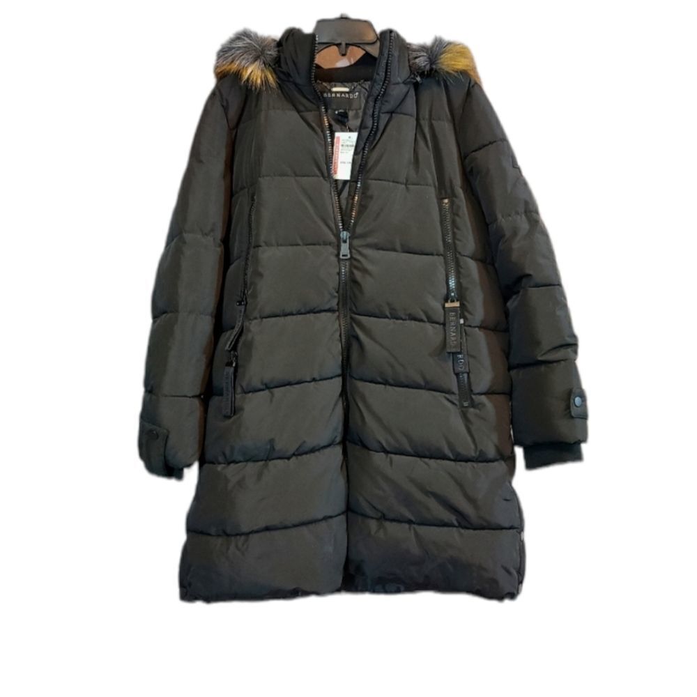 Bernardo Black Faux Fur‎ Trimmed Puffer Jacket Size Large